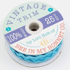 Lori Holt VINTAGE Trim BTY Large AQUA RiC RaC ricrac | 1 Yard | Bee In My Bonnet Designs | Stvl-8649 Wave Ribbon 3/8&quot;