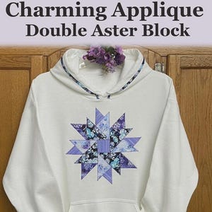 Charming Applique Double Aster Block Pattern | JMD-218 | Quilt Woman.com Joyce Minnis | Block for Sweatshirt Denim Jacket | Rusty