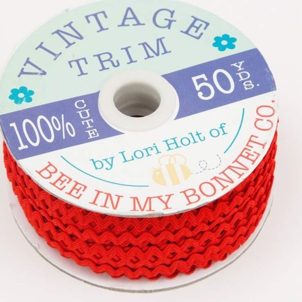 Lori Holt ViNTAGE Trim Small RILEY RED RiC RaC ricrac | 1 Yard | Bee In My Bonnet Designs |  Stvt-8653 | Wave Ribbon BTY 1/4"