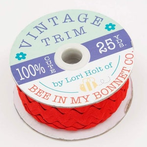 Lori Holt Vintage Trim Large Red RIC RAC ricrac | 1 Yard | Bee In My Bonnet Designs Stvt-8646 Wave Ribbon BTY