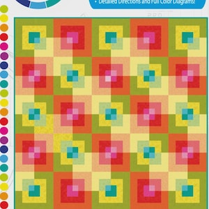 May include: A colorful quilt pattern with a geometric design. The quilt features squares in shades of red, yellow, green, and blue. The text "MIRAGE" is displayed in blue and white. The cover quilt measures 80" x 80".