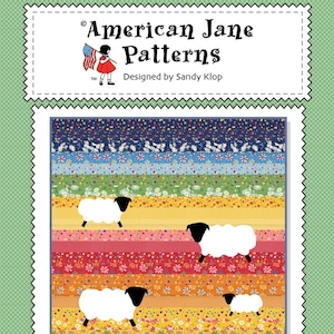 May include: A colorful quilt pattern featuring horizontal stripes in various colors, including blue, green, yellow, orange, and red. White sheep with black faces are scattered across the design. The text "Counting Sheep" is at the bottom.