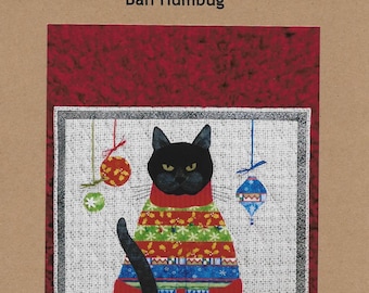 Bah Humbug Pattern | TB6128 | Wall Hanging | Trouble & Boo Designs Krista Dyelle | Christmas Lights Black Cat | Rusty
