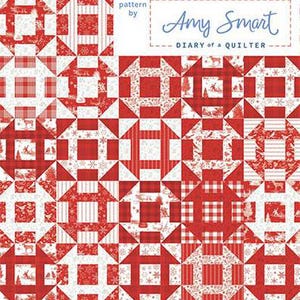 May include: A red and white quilt pattern called "Fast Churn Dash" by Amy Smart, "Diary of a Quilter". The pattern features a repeating design of squares and triangles.