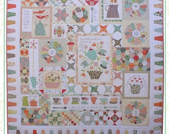 Gossip In The Garden Quilt Pattern | Anni Downs Hatched and Patched | 68" x 70" | Applique Quilt Perle Cotton | Rusty