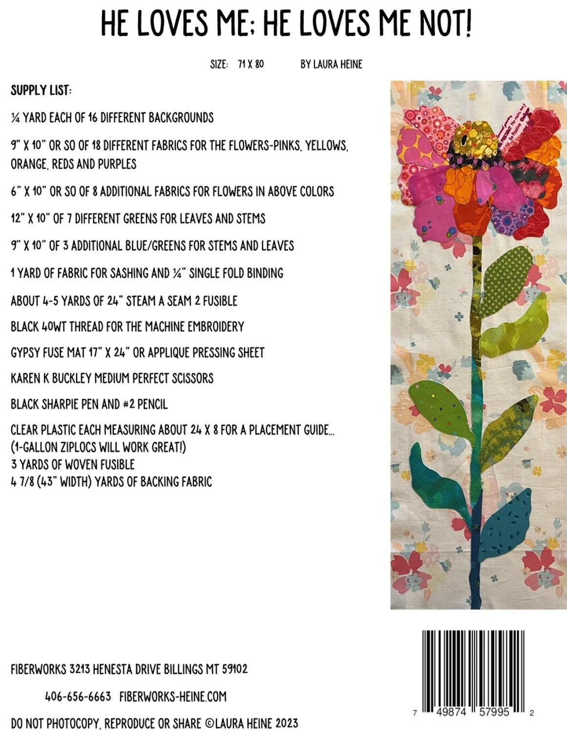 He Loves Me He Loves Me Not Collage Pattern | Laura Heine Fiberworks ...