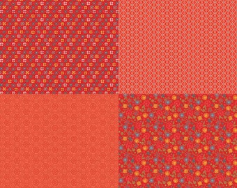 Shades of Summer Fat Quarter Panel Red 36&quot; 1 Yard =4 Fat Quarters Riley Blake Designs Floral, Prints Blue Green Heather Peterson