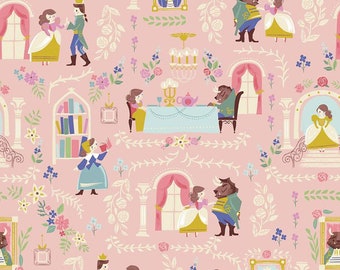 BEAUTY And The BEAST Main Pink BTY Yard 1/2 Yard 1/4 Yard C9835-Pink Girls Princess Disney Castle Romance Riley Blake Designs