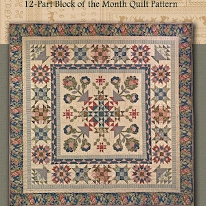 May include: A Haberdashery Sampler quilt pattern with a floral and geometric design. The quilt measures 91 x 91 inches when finished. The pattern includes full-color instructions. The quilt features a variety of colors, including blue, red, and green.