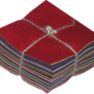May include: A stack of 20 assorted felt squares, tied together with twine. The squares are in various colors, including red, green, blue, and brown.