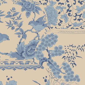 Chic Escape Vase Collection Blue l Half Yard or FQ 100446 | Tone Finnanger TiLDA | Norway Asian Bird French Chateau | Rusty