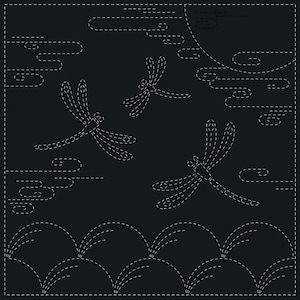 May include: A black and white digital embroidery design featuring four dragonflies and clouds. The design is perfect for creating a unique and stylish piece of art.