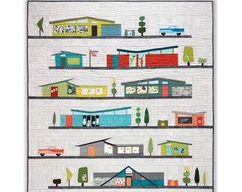 Atomic Avenue Quilt Pattern | HDS107 | Hunter's Design Studio | Architecture House Neighborhood Jetsons Modern | Rusty