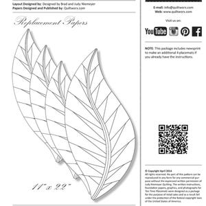 May include: A package of replacement papers for "Tea Time Placemats" with a leaf design. The papers measure 11 x 22 inches. Includes the Quiltworx.com logo and contact information. The package also includes newsprint to make 4 additional placemats.