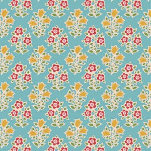JULIBEE Farm Flower Blenders Teal Tilda Fabrics 110103 | FQ BTY BThY | Tone Finnanger TiLDA | Norway Hand Drawn Vintage | Rusty