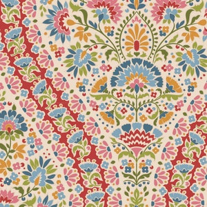 PIE In The SKY Whimsybird Red l BTY / Half Yard 100491 | Tone Finnanger TiLDA | Norway Indian Wood Block Free Pattern Vintage Bird