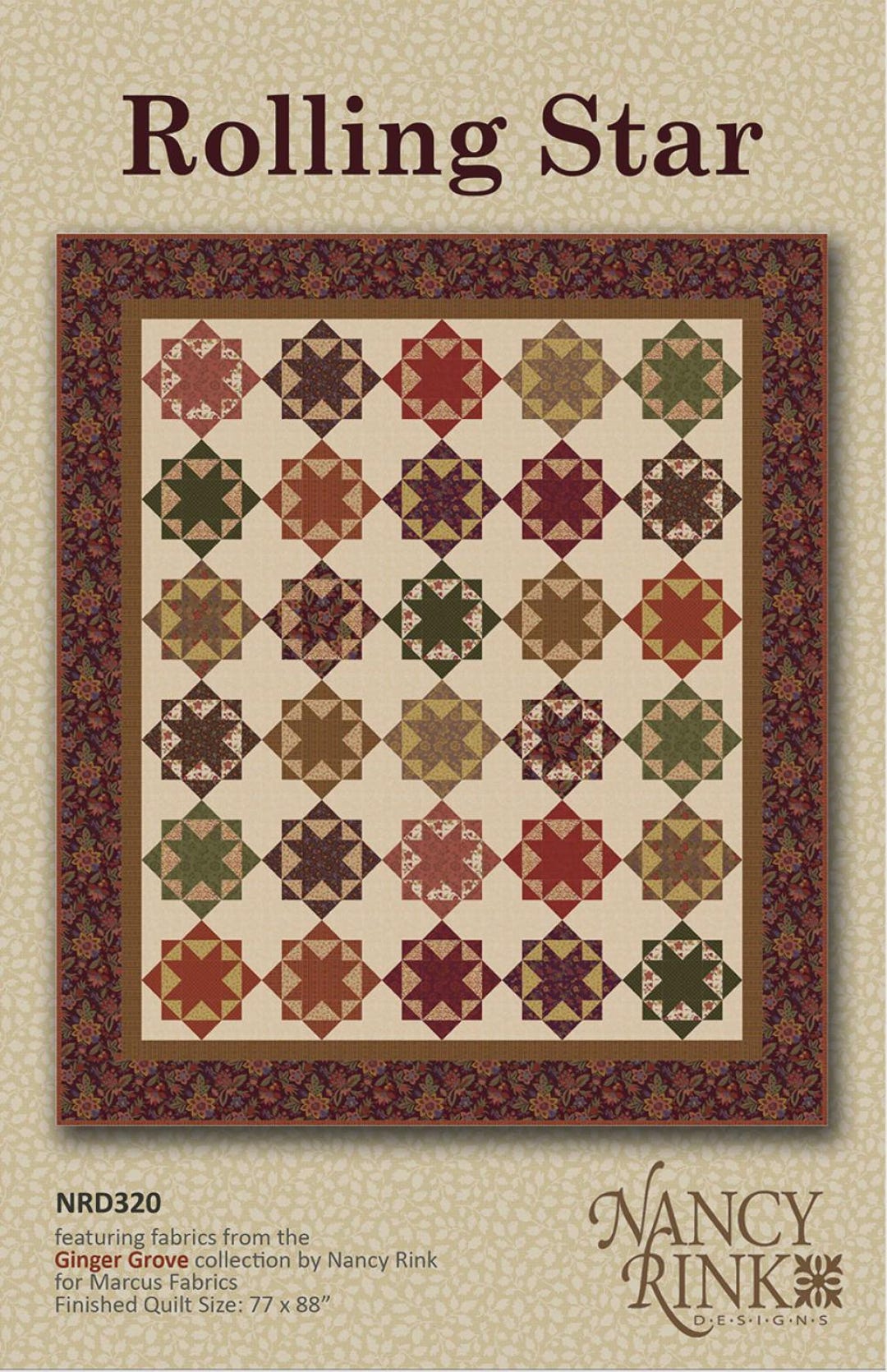 Roller Rink Pattern Rolling Star Quilt Pattern | NRD320 | Nancy Rink Designs | 1 Jelly Roll ...