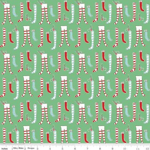 Flannel Pixie Noel 2 Stockings GREEN | Half Yard | Riley Blake Designs | Holidays Winter Caroling Snow Christmas F12581
