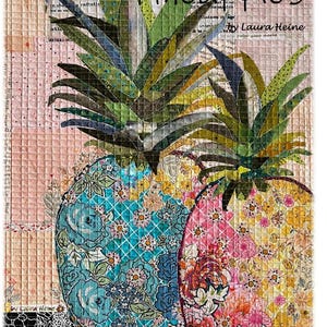 Pineapple Collage Pattern | Laura Heine Fiberworks | 18x24 | Wall Hanging Applique | Rusty