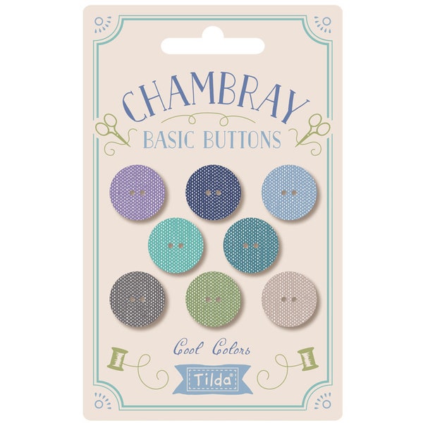 Chambray Buttons Cool Colors 16mm 400044 | Tone Finnanger TILDA | Dolls Quilts Pillows Indian Wood Block Free Pattern