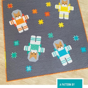 Cats in Space Quilt Pattern | Multi Sizes | Elizabeth Hartman | Paper Pattern Cat Kitty Kitten Modern | Rusty
