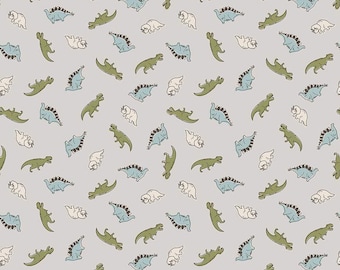 Roar Dinos Mini GRAY | Half Yard | Citrus and Mint Riley Blake Designs | Mosasaurus Dinosaurs Dino T Rex Pre Historic   C12462
