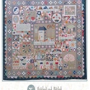 May include: A quilt pattern featuring a patchwork design with a variety of colors and textures. The quilt is made up of many different squares and rectangles, each with a unique design. The quilt is surrounded by a border of scalloped edges. The quilt is titled "Where We Love Is Home".