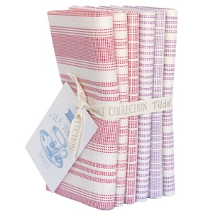 TEA TOWEL Basics Plum Red Fat Quarter Bundle 6 FQ 300046 | Tone Finnanger TiLDA |  Ocean Indian Wood Block Norway Free Pattern