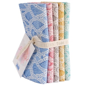 COTTON BEACH SHELLs Half Yard Bundle 5 Fabrics = 2.5 yards | Tone Finnanger TiLDA | Beach Shells Ocean Indian Wood Block Free Pattern