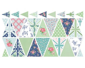 NOTTING HILL Banner Blue Panel,  BUNTiNG Panel  Riley Blake Designs UK England Union Jack Celebration Bunting London Amy Smart