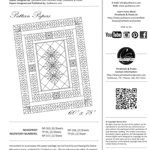 May include: A black and white quilt pattern titled "Persian Nights" with a geometric design. The pattern measures 60" x 78". Includes the Quiltworx.com logo and contact information. Copyright March 2014.