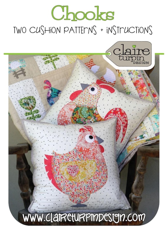 Chooks Chicken Pillow Cushion Pattern | Claire Turpin Creative Abundance | 18x18 | Paper Pattern | Rusty