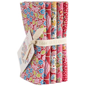 PIE In The SKY Fat Quarter Bundle 5 pcs Red Pink l Tone Finnanger TiLDA | Norway Indian Wood Block | Rusty