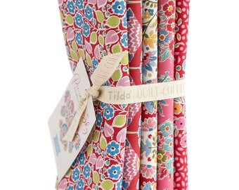 PIE In The SKY Fat Quarter Bundle 5 pcs Red Pink l Tone Finnanger TiLDA | Norway Indian Wood Block | Rusty