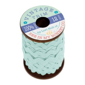 Lori Holt Vintage Trim Large Songbird Blue RIC RAC | BTY  1 Yard | Bee In My Bonnet Designs  Stvl-14762 Wave Ribbon
