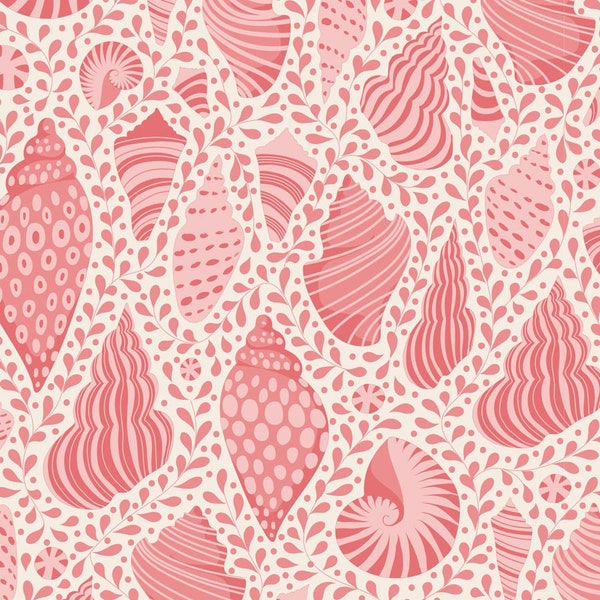 COTTON BEACH Beach Shells Coral l Half Yard | 110024 | Tone Finnanger TiLDA | Norway Beach Shells Ocean Indian Wood Block Free Pattern