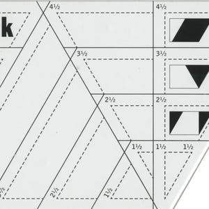 May include: White Sidekick quilting ruler with black markings and the text "Sidekick" and "JAYBIRD QUILTS". The ruler has various measurements in inches and is marked "Made in USA".