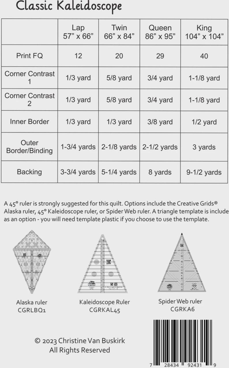 Kaladscope Quilting Ruler Classic Kaleidoscope Quilt Pattern | CQ027P | Christine Vanbuskirk ...
