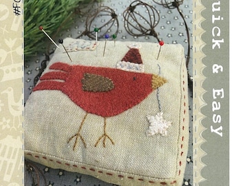 Christmas Bird Pincushion | Pattern | Anni Downs Hatched and Patched | Embroidery Stitchery Applique Case | Rusty