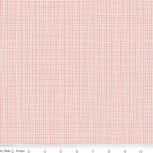 May include: A pink and white checkered fabric with a subtle textured pattern. The fabric is woven with thin white lines and thicker pink lines.