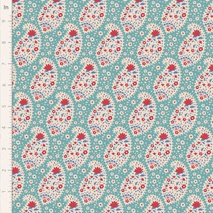 JULIBEE Teardrop Teal Tilda Fabrics 100556 | FQ BTY BThY | Tone Finnanger TiLDA | Paisley Circus Life Norway Hand Drawn Vintage | Rusty