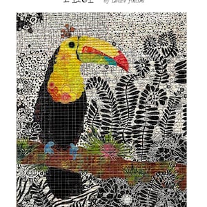 Tiki Toucan Collage Pattern | Laura Heine Fiberworks | 18&quot; x 22&quot; | Wall Hanging Applique Collage | Rusty