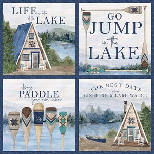WAKE At THE LAKE Pillow Panel | Riley Blake Designs | Lake House Weekends Fishing | Rusty