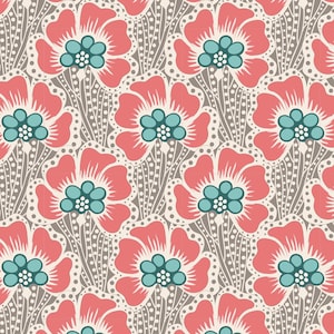 COTTON BEACH Ocean Flower Grey l BTY 100330 | Tone Finnanger TiLDA | Norway Beach Shells Ocean Indian Wood Block Free Pattern