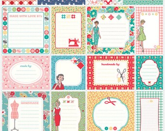 My Happy Place Label Panel | Lori Holt Riley Blake Designs | Vintage Lady, 1950&#39;s Quilt Labels Signature Panel P9316 -MULTI