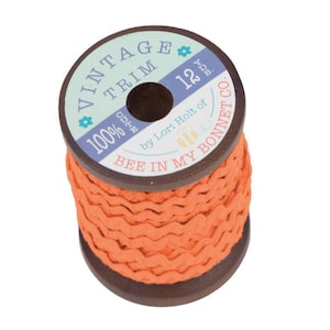 Lori Holt Vintage Trim Small Pumpkin Wooden Spool RiC RaC | 1 SPOOL 12 YARDS | STVT-14770 Wave Ribbon Orange | Rusty