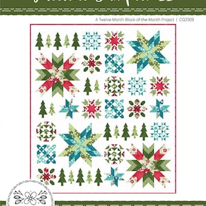 May include: A quilt titled "Yuletide Sampler II" with a white background and a pattern of Christmas trees and star-shaped designs in red, green, and blue. The quilt measures 80" x 92". The text "CORA'S QUILTS" is also visible.