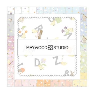 Little Chicks Flannel 5&quot;x5&quot; Charm Pack 42 pieces | Bonnie Sullivan Maywood Studios | Baby Alphabet Pastels | Rusty