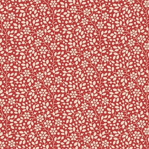May include: A seamless pattern featuring a repeating design of white flowers, leaves, and small dots on a red background.