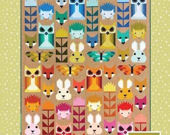 Fancy Forest Quilt Pattern | Multi Sizes | Elizabeth Hartman | Paper Pattern Rabbit Fox Modern | Rusty